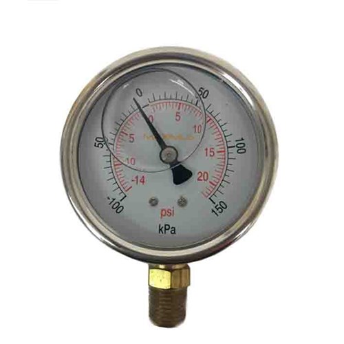 SS COMPOUND GAUGE - 63 mm, Bottom Entry x 1/4 BSP Calibrated: Kpa & PSI