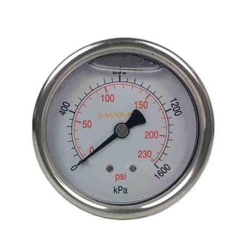 SS PRESSURE GAUGE - 50 mm, Rear Entry x 1/4 BSP Calibrated: Kpa & PSI