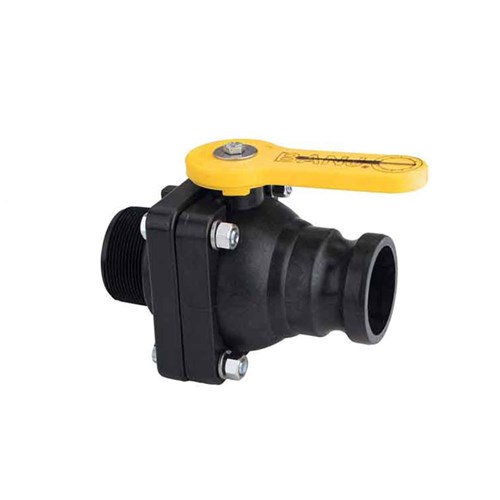 POLYPROPYLENE BALL VALVE - BANJO Stubby, NPT Female x Adaptor, PTFE seals