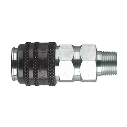 CEJN Series 116 hydraulic quick disconnect couplings for ultra high working pressure of 21750 psi (150 Mpa) in Flat Face non-drip design, bodies are hardened steel with Zinc plated finish threaded NPT male, NBR seals for temperature range of -30 to 100 degree C and flow rate of 6.0 LPM. Ideal for Rescue tools, torque tools, hydraulic bolt tensioners and bearing pullers 