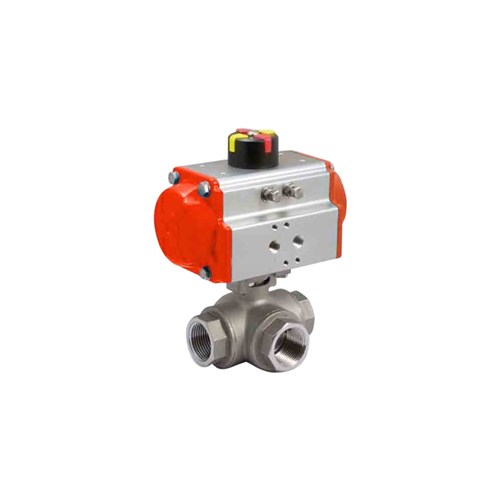 STAINLESS STEEL 316 BALL VALVE x 3 WAY L Port , Pneumatic Actuated - Double Acting